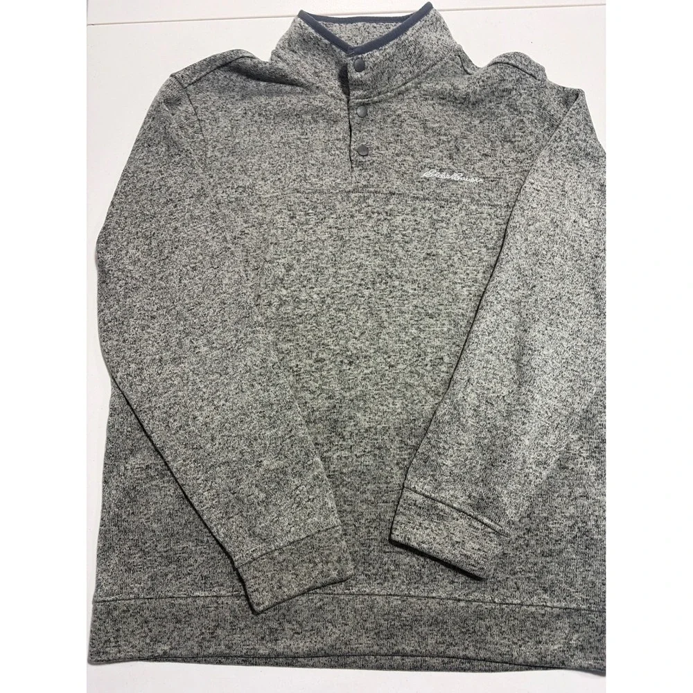 Eddie Bauer Mens Radiator Fleece Snap Mock Pullover Gray Marl XL 1326578